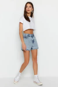 TRENDYOLMiLLA Light Blue High Waist City Size denim Shorts - Image 2