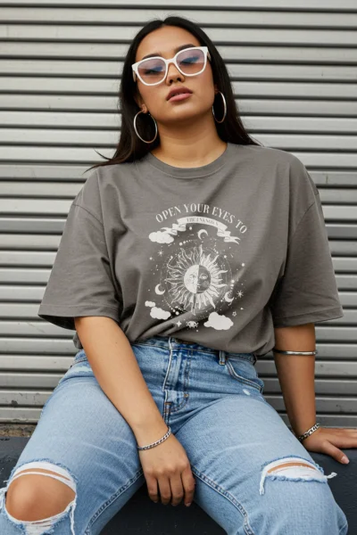 Trendyol Curve Anthracite Crew Neck 100% Cotton Knitting T-Shirt