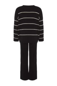 TRENDYOLMİLLA Black*001 Wide Pattern Striped Basic Fitted Knitwear Top and Bottom Set - Image 6