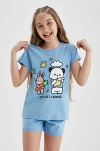 DeFacto Girl's Printed Short Sleeve Pajama Set with Shorts A1365a823sm