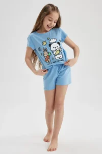 DeFacto Girl's Printed Short Sleeve Pajama Set with Shorts A1365a823sm - Image 2