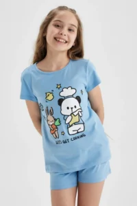 DeFacto Girl's Printed Short Sleeve Pajama Set with Shorts A1365a823sm - Image 3