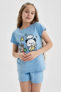 DeFacto Girl's Printed Short Sleeve Pajama Set with Shorts A1365a823sm - Image 4