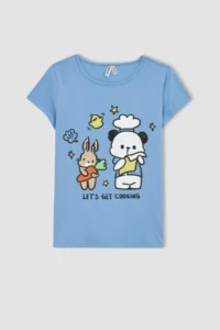 DeFacto Girl's Printed Short Sleeve Pajama Set with Shorts A1365a823sm - Image 7
