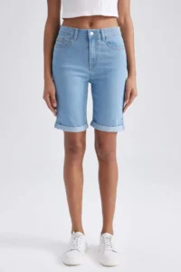 DeFacto Normal Waist Fold Leg Jean Bermuda Shorts A1958ax23sm