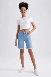 DeFacto Normal Waist Fold Leg Jean Bermuda Shorts A1958ax23sm - Image 3
