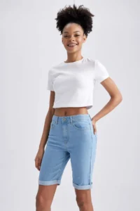 DeFacto Normal Waist Fold Leg Jean Bermuda Shorts A1958ax23sm - Image 6