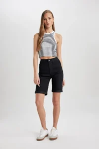 DeFacto Normal Waist Folded Leg Basic Straight Jean Shorts A1958ax24sm - Image 2