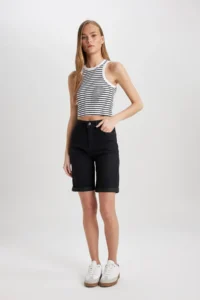 DeFacto Normal Waist Folded Leg Basic Straight Jean Shorts A1958ax24sm - Image 3