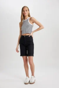 DeFacto Normal Waist Folded Leg Basic Straight Jean Shorts A1958ax24sm - Image 4