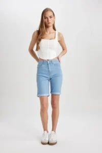 DeFacto Normal Waist Fold Leg Jean Bermuda Shorts A1958ax24sm - Image 2