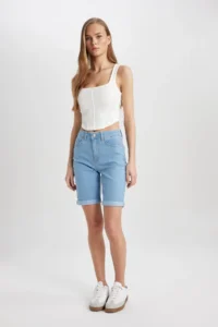 DeFacto Normal Waist Fold Leg Jean Bermuda Shorts A1958ax24sm - Image 3