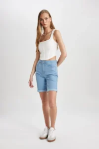 DeFacto Normal Waist Fold Leg Jean Bermuda Shorts A1958ax24sm - Image 4