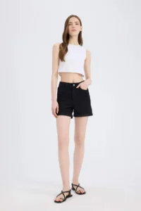 DeFacto Normal Waist Folded Leg Basic Straight Jean Shorts