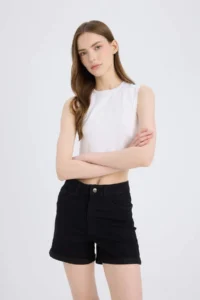 DeFacto Normal Waist Folded Leg Basic Straight Jean Shorts - Image 2