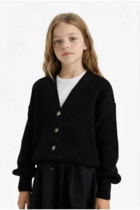 DeFacto Girls' V-neck buttoned Knitwear Cardigan - Image 3
