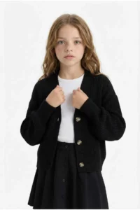 DeFacto Girls' V-neck buttoned Knitwear Cardigan - Image 4