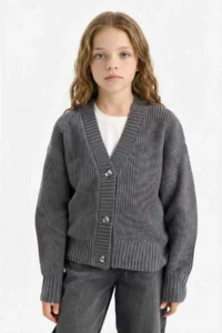 DeFacto V-neck buttoned Knitwear Cardigan Girls' - Image 4