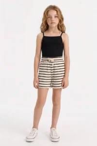 DeFacto Elastic Waist Striped Shorts Girls'