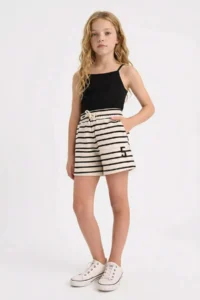 DeFacto Elastic Waist Striped Shorts Girls' - Image 2