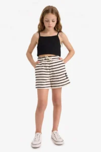 DeFacto Elastic Waist Striped Shorts Girls' - Image 3