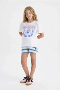 DeFacto Elastic Waist Striped Shorts Girls'
