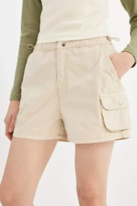 DeFacto 100% Cotton Regular Fit Normal Waist Short Leg Gabardine Shorts - Image 5