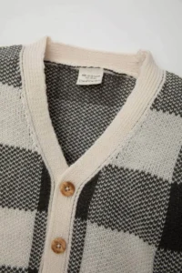 DeFacto Checked V-Neck Buttoned Knitwear Green Baby Boy Cardigan A3836A5/GN469 - Image 2