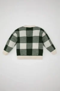 DeFacto Checked V-Neck Buttoned Knitwear Green Baby Boy Cardigan A3836A5/GN469 - Image 4