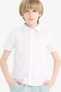 DeFacto Polo Collar Poplin Short Sleeve School Shirt for Boys - Image 2