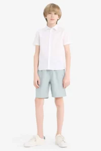 DeFacto Polo Collar Poplin Short Sleeve School Shirt for Boys - Image 3