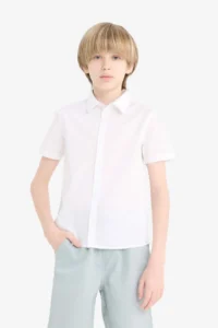 DeFacto Polo Collar Poplin Short Sleeve School Shirt for Boys - Image 4
