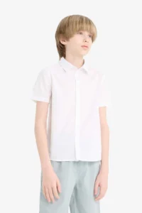 DeFacto Polo Collar Poplin Short Sleeve School Shirt for Boys - Image 5