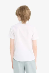 DeFacto Polo Collar Poplin Short Sleeve School Shirt for Boys - Image 7