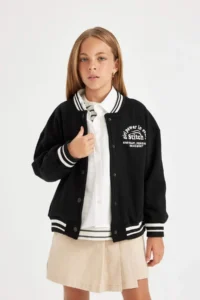 DeFacto Girl's College Collar Snap Closure Pocket Seasonal Lightweight Thick Inside Soft Fuzzy Bomber Cardigan A481 - Image 7