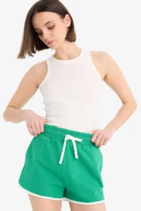 DeFacto 100% Cotton Elastic Waist Laced Shorts - Image 2