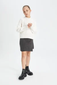 DeFacto Anthracite Basic Straight Shorts Knitwear Skirt Girl