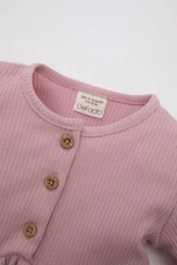 DeFacto Baby Girl Crew Neck Half Button Long Sleeve Ribbed Camisole Basic Plain Dress A7522a524au - Image 2