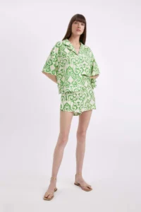 DeFacto High Waist Patterned Wide Leg Viscose Short Skirt - Image 4