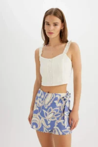 DeFacto High Waist Patterned Wide Leg Viscose Short Skirt - Image 2