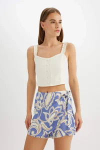 DeFacto High Waist Patterned Wide Leg Viscose Short Skirt - Image 3