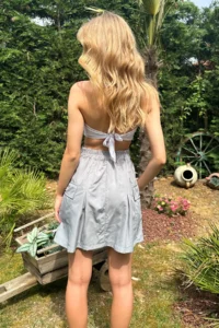 Trend Alaçatı Stili Women Gray Cargo with pocket Pleat Detailed Skirt - Image 4