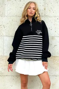 Trend Alaçatı Stili Women's Black Raised Inside Printed Zipper Sweatshirt - Image 4