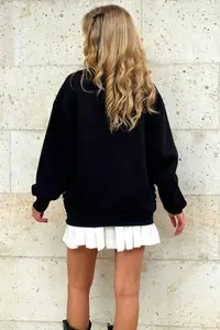 Trend Alaçatı Stili Women's Black Raised Inside Printed Zipper Sweatshirt - Image 6