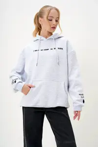 Trend Alaçatı Stili Women's Grimelange Hooded Front and Sleeves Embroidered 3 Thread Raised Sweatshirt - Image 4