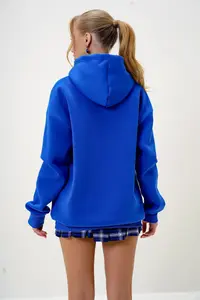 Trend Alaçatı Stili Women's Saks Blue Hooded Kangaroo Pocket Front Text Printed Three Thread Raster Sweatshirt - Image 5