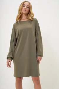 Trend Alaçatı Stili Women's Khaki Crew Neck Sweatshirt Dress - Image 2
