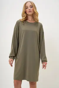 Trend Alaçatı Stili Women's Khaki Crew Neck Sweatshirt Dress - Image 3