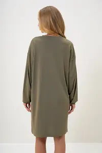 Trend Alaçatı Stili Women's Khaki Crew Neck Sweatshirt Dress - Image 5