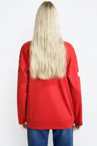 Trend Alaçatı Stili Women's Red Crew Neck Heart Printed 2 Thread Oversized Sweatshirt - Image 5